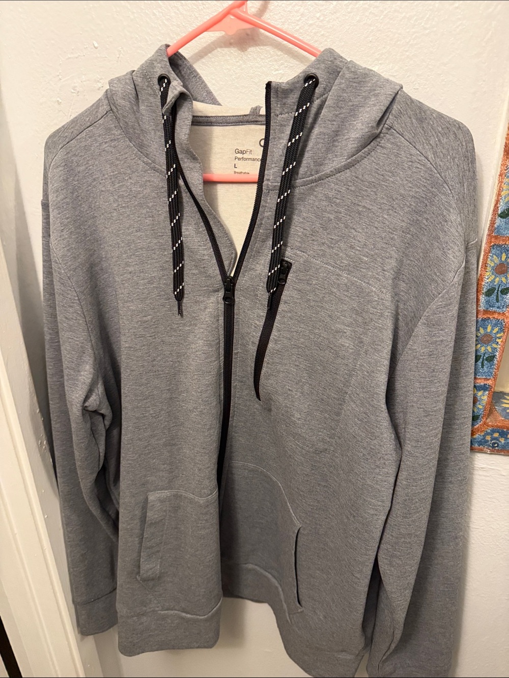 GAP Women’s Heather Gray Full-Zip Hoodie with Drawcords